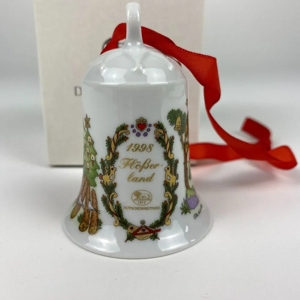 VTG Hutschenreuther Flößerland 1998 Germany Christmas Bell Ornament Porcelain